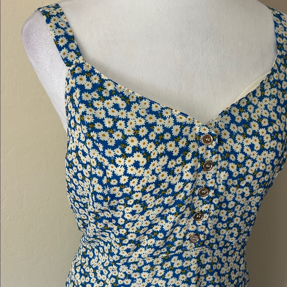 Lulus Darling Daisies Blue Floral Print Midi Dress - Size M - Picture 7 of 11